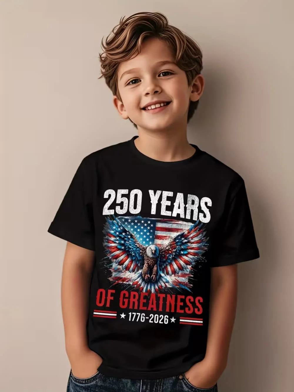 250 Years Of America 1776-2026 T-Shirt for Kids America 250th Birthday Eagle Flag