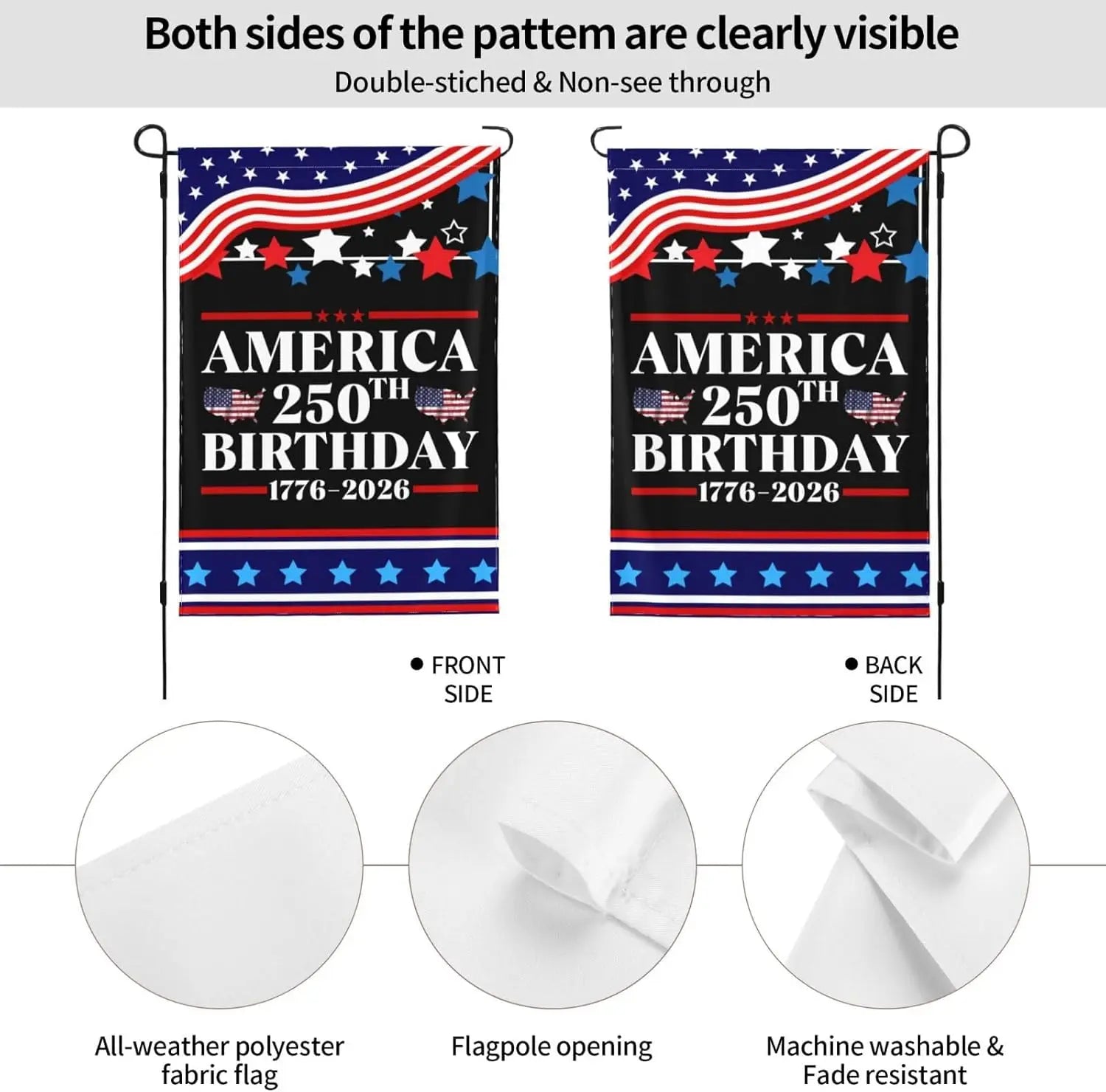 America 250th Birthday Flag 1776-2026 America 250 Years 12x18 inch Double Sided Flag