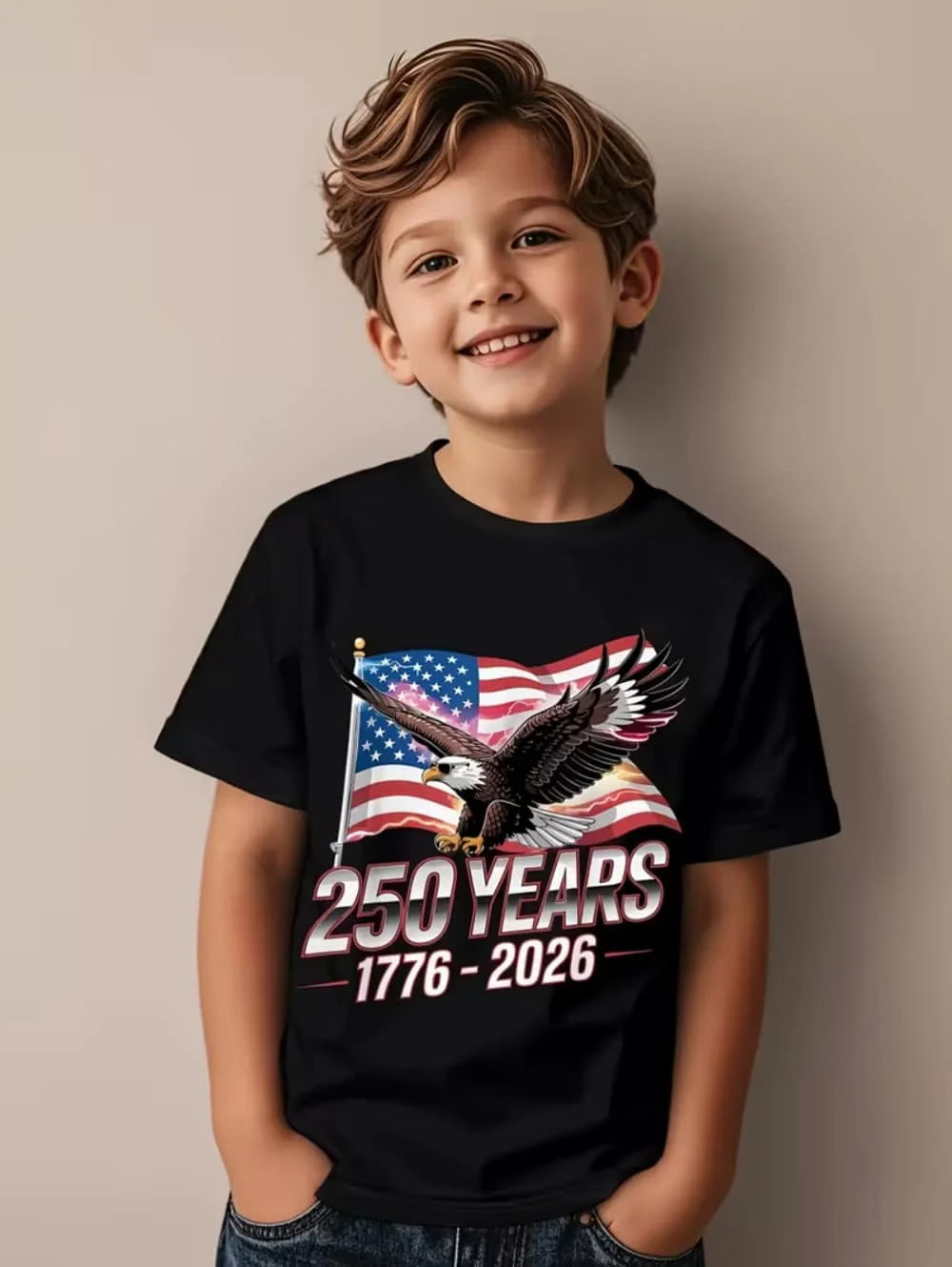 250 Years Of America 1776-2026 T-Shirt for Kids America 250th Birthday Eagle Flag