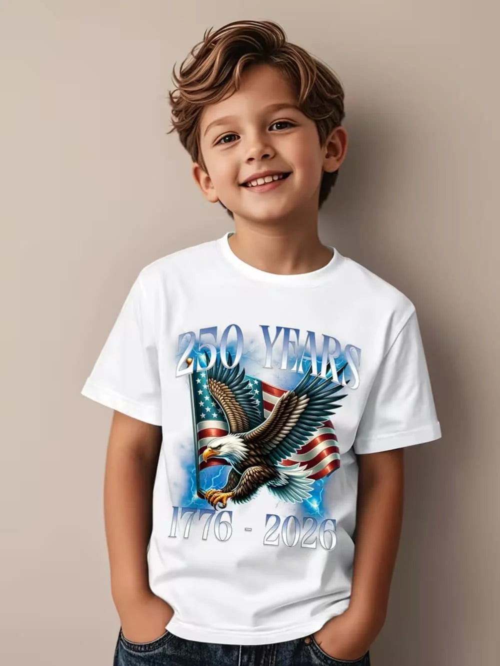 250 Years Of America 1776-2026 T-Shirt for Kids America 250th Birthday Eagle Flag