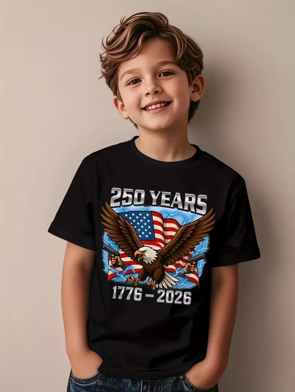 250 Years Of America 1776-2026 T-Shirt for Kids America 250th Birthday Eagle Flag