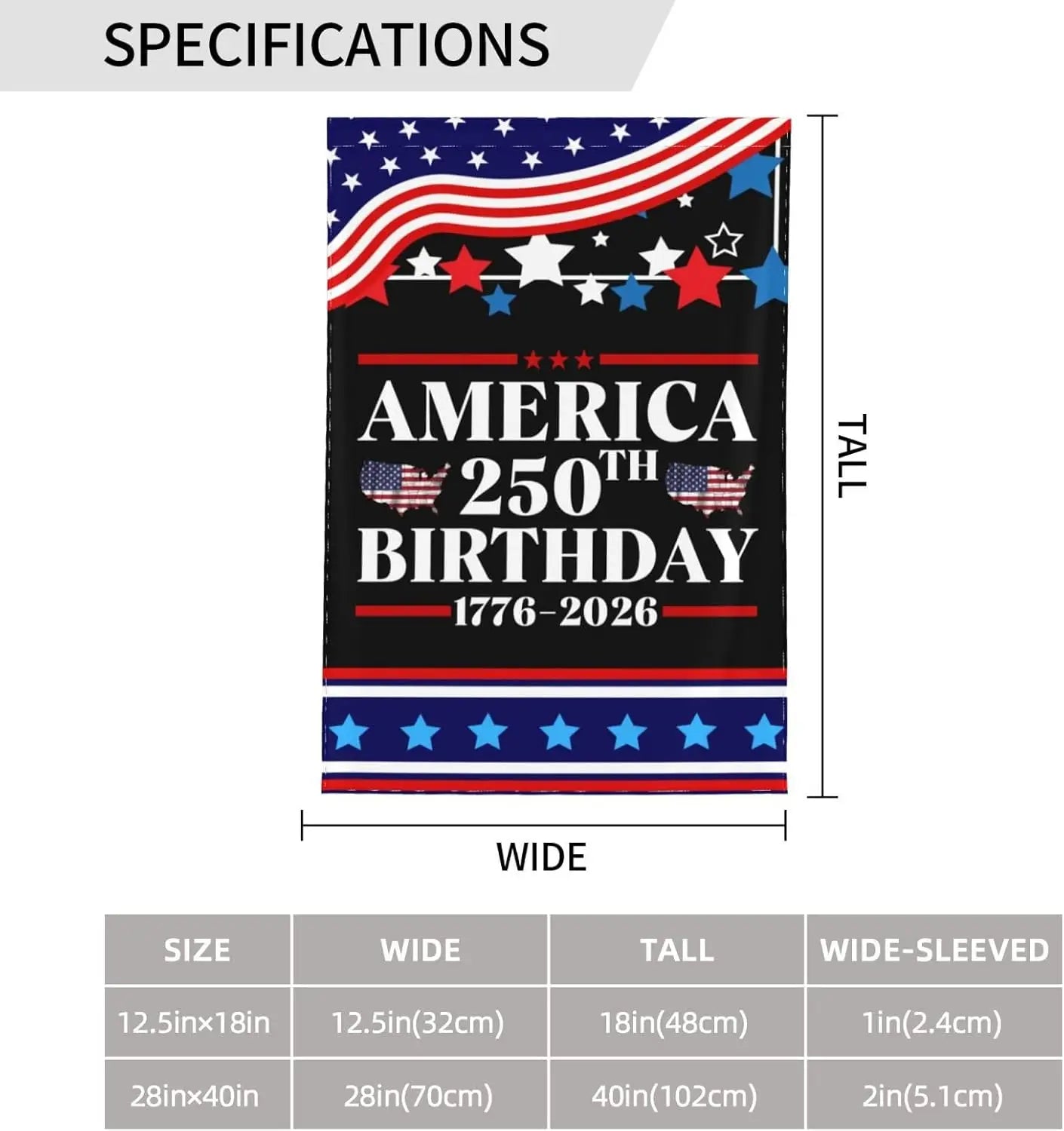 America 250th Birthday Flag 1776-2026 America 250 Years 12x18 inch Double Sided Flag