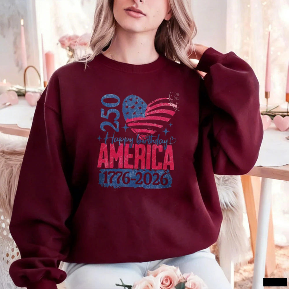 Happy 250th Birthday America 250 Patriotic Flag Heart USA 1776–2026 Sweatshirt