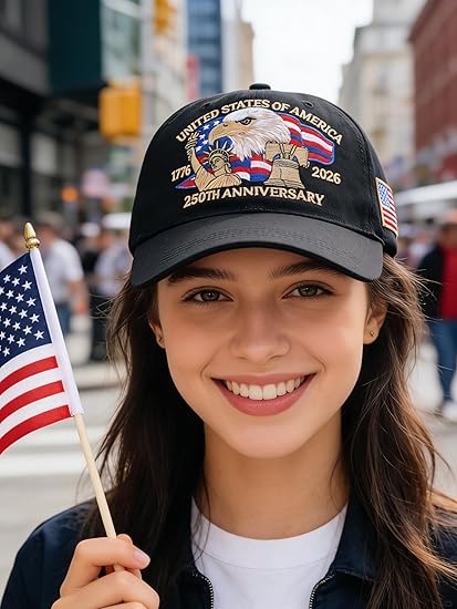 US 250th Anniversary Celebration Casual Hat, Adjustable 1776-2026 Patriotic Cap
