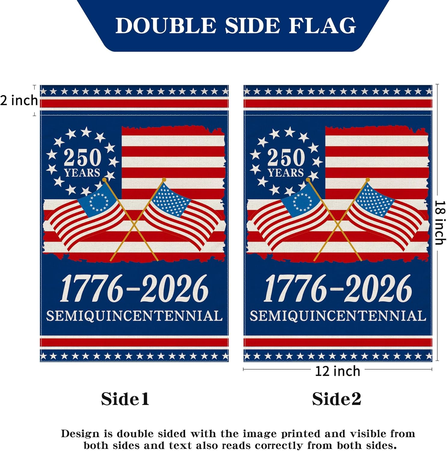 250 Years America 250th Anniversary 1776 2026 Double Sided Garden Flag