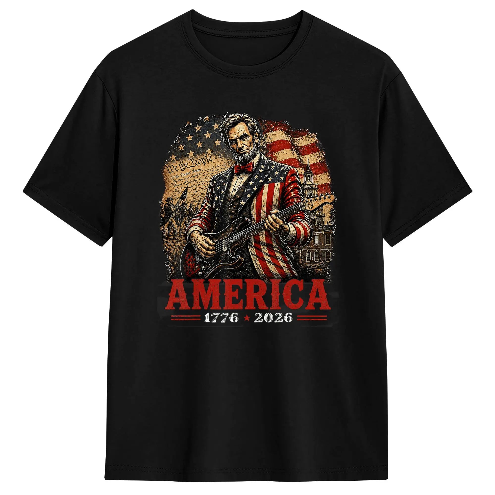 Abraham Lincoln Playing Guitar 4th of July USA 250th Anniversary T-Shirts