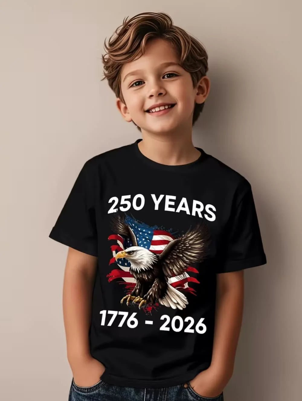 250 Years Of America 1776-2026 T-Shirt for Kids America 250th Birthday Eagle Flag