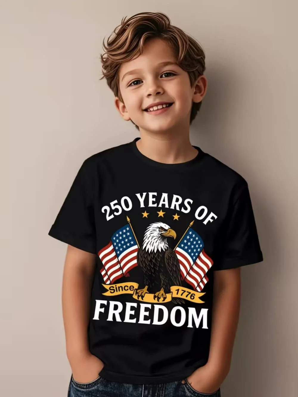 250 Years Of America 1776-2026 T-Shirt for Kids America 250th Birthday Eagle Flag