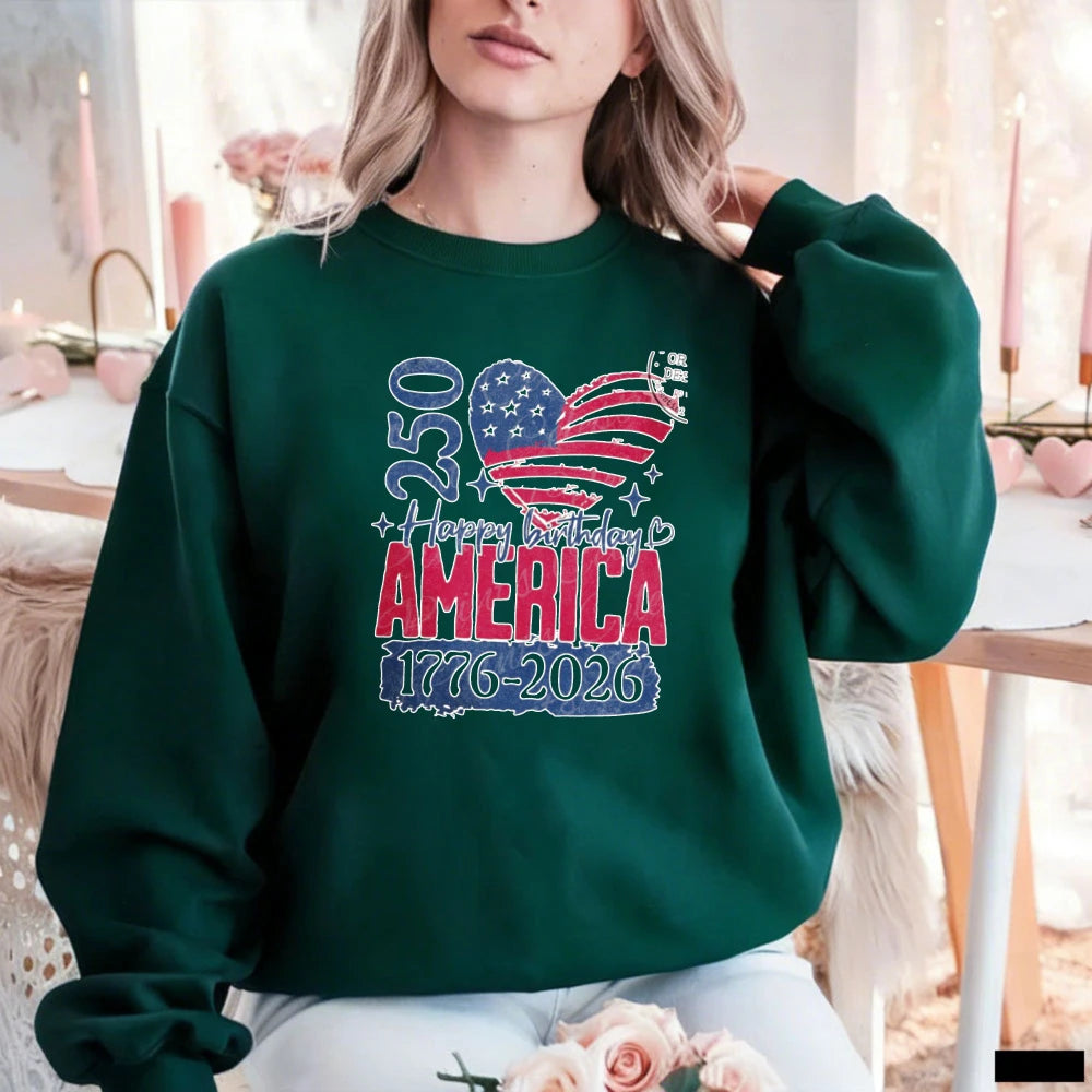Happy 250th Birthday America 250 Patriotic Flag Heart USA 1776–2026 Sweatshirt