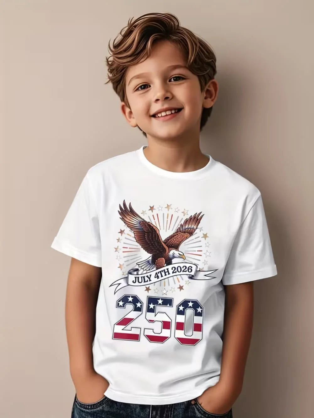 250 Years Of America 1776-2026 T-Shirt for Kids America 250th Birthday Eagle Flag
