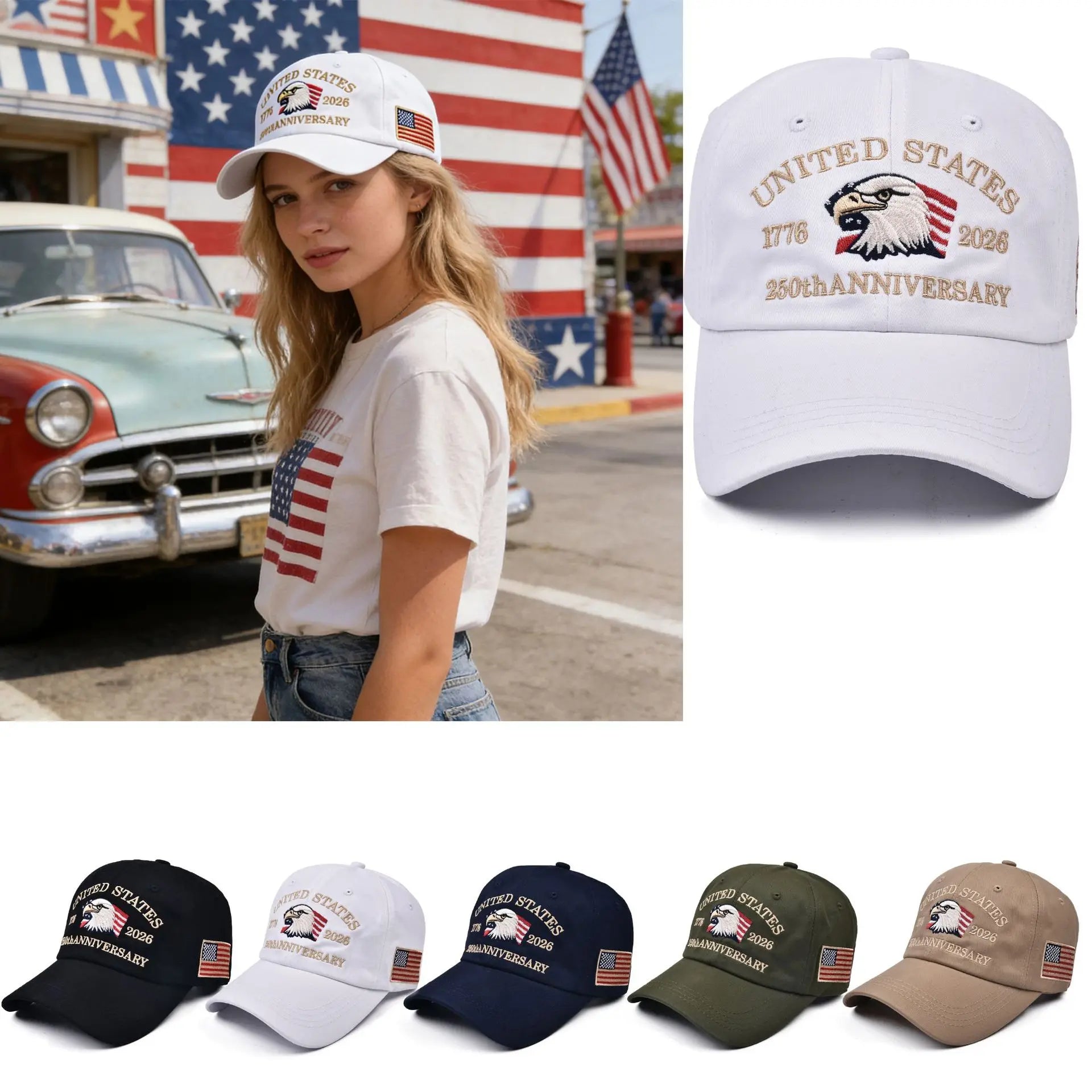 United States 250th Anniversary Baseball Cap - Adjustable 250 Year American Anniversary Hat