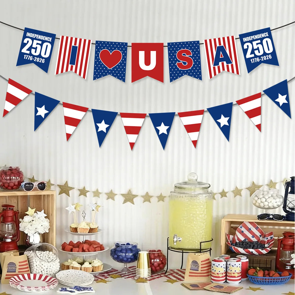 America 250th Anniversary Party Decoration 1776-2026  July 4th Flag Banner