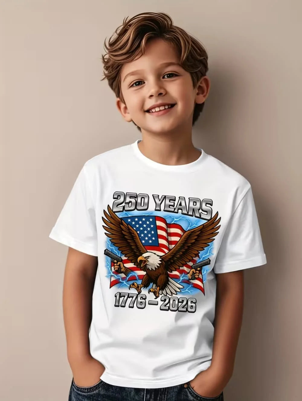 250 Years Of America 1776-2026 T-Shirt for Kids America 250th Birthday Eagle Flag